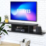 Meuble tv Suspendu en Bois, Étagère Murale Noir pour tv 43-65 Pouces, Console Multimédia Flottante pour/DVD/CD/AV Equipement/Salon - Fitueyes