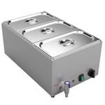 Valgus Commerciale Acier Inoxydable 3 Sections 16L Bain Marie RéChauffeur De Table éLectrique Vapeur avec Couvercle Et Robinet pour FêTes, Banquets Et éVéNements De Restauration