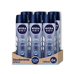 NIVEA Men Cool Kick Spray déodorant en lot de 6 x 150 ml Déodorant pour homme avec formule Cool-Care Déodorant anti-transpirant pour 48 h de fraîcheur intense