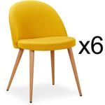 Cotecosy - Lot de 6 chaises scandinaves Maury Tissu Jaune