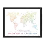 Artery8 World Travel Landmark Line Map Oh The Places You Will Go! Rainbow White Artwork Framed Wall Art Print 18X24 Inch