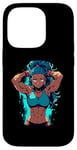 Coque pour iPhone 14 Pro Blue Hair Dark Skin Fitness Modèle Posant Illustration