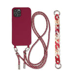 Galful Coque Cordon de Collier Compatible avec iPhone 15 Plus Bracelet Lanyard Coque Housse Silicone avec Collier Case Mince Antichoc Réglable Lanyard Case pour iPhone 15 Plus-Rouge foncé