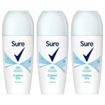 Sure Women 50ml Cotton Dry Roll-On Deodorant 3 Pack