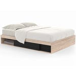 Cadre de lit salem avec rangements et sommier 140 x 190 cm effet bois et noir - Bois