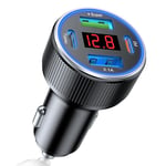 USB C Car Charger Adapter, 78W 4 Port Metal Car USB Charger with Voltmeter Dual USB C Car Phone Charger Cigarette Lighter USB Charger Fast Charge for iPhone 16/15/14/13/12, Samsung Galaxy, iPad