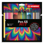 Stabilo Feutres de dessin Pen 68 Arty - pointe ogive moyenne tracé 1 mm coloris assortis étui 24 feutres