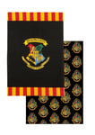 Harry Potter Tea Towels 2 Pack Black Dishcloths Set Colourful Hogwarts Crest