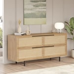 Buffet Salon Cuisine Meuble en Bois 4 Portes Effet Rattan Dhunnan