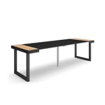 Table console extensible, 260, pour 12 personnes, 262x90x77cm, Pieds bois massif, couleur Chêne et noir