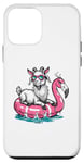 iPhone 12 mini Funny Goat On Flamingo Floatie Summer Pool Party Vintage Case