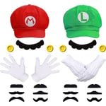 Super Mario Bros Mario ja Luigi Hatut Lipparit Hanskat Napit Cosplay Puku