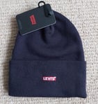 Genuine LEVI'S Dark Navy Cuff BEANIE RED LOGO Hat Toque UNISEX MADE IN ITALY