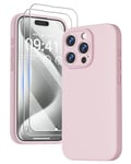 GOODVISH 3 in 1 Case for iPhone 15 Pro Case, [2X HD Screen Protector][Upgraded Camera Protection] Shockproof Liquid Silicone Soft Microfiber Lining Smooth Protective Phone Case Cover 6.1", Sand Pink