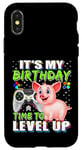 Coque pour iPhone X/XS It's My Birthday Pig Time to Level Up Jeu vidéo