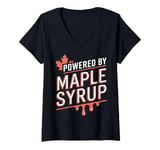 Womens Cute Powered By Maple Syrup Maple Tree Tapping Sugaring V-Neck T-Shirt