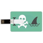 32G USB Flash Drives Credit Card Shape Sea Animal Decor Memory Stick Bank Card Style Love Themed Creepy Dead Skull Head with Cross Bones and Fun Danger Icon,Green White Waterproof Pen Thumb Lovely Jum