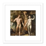 Van Haarlem The Fall Of Man Adam Eve Painting 8X8 Inch Square Wooden Framed Wall Art Print Picture with Mount