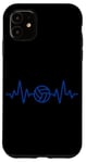 Coque pour iPhone 11 Volleyball Heartbeat Minimalist Sports Bleu