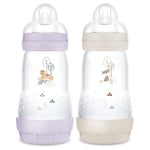 MAM Lot de 2 biberons Easy Start Anti-Colique 2+ mois débit moyen (2 x 260 ml) Lilas + Sable – Biberon pour réduire les coliques et l'inconfort de bébé – Biberon bébé compatible avec l'allaitement