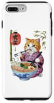 Coque pour iPhone 7 Plus/8 Plus Chat animé mignon en kimono mangeant des ramen Anime drôle