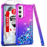 LeYi Coque pour Samsung Galaxy S23 FE 5G/S23FE avec Verre Trempé [Lot de 2], Fille Liquide Paillette Transparente Silicone Gel TPU Antichoc Kawaii Etui Housse pour Galaxy S23 FE Violet Bleu