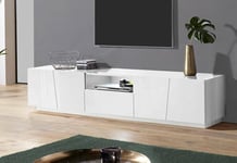 Dmora - TV stand Paul, Low sideboard for living room, TV stand base, 100% Made in Italy, cm 220x43h46, Glossy white, with LED light