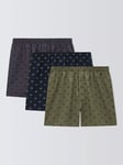 John Lewis Organic Cotton Sateen Bee Print Boxers, Pack of 3, Navy, Green