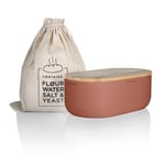 LARS NYSØM Bread Bin I Metal bread box with linen bread bag for long lasting freshness I Bread bin with bamboo lid usable as cutting board I 14.2x7.5x5.1 In (Brick Red)