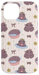 Coque pour iPhone 14 Coquette Rose Nœud Bébé Hippopotame Motif Kawaii