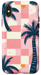 Coque pour iPhone X/XS Rose Art Déco Plage à Carreaux Coucher De Soleil Océan Whimsical Palm