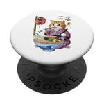 Chat animé mignon en kimono mangeant des ramen Anime drôle PopSockets PopGrip Adhésif