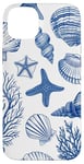 Coque pour iPhone 14 Plus Été côtier bleu coquillage, étoile de mer, femme