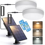 Aigostar Lampe Solaire Extérieur avec Télécommande 50W 500LM Lumière Solaire Extérieur, Plafonnier Solaire IP65 Applique Exterieur Solaire réglable 3000K/4000K/6500K, Câble de 3 Meters, 2 pcs