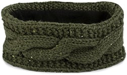 styleBREAKER Bandeau pour dames en grosse maille avec motif de tresse et paillettes, doublure polaire chaude, bandeau pour les cheveux, bandeau 04026002, couleur:Olive