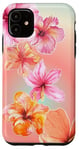 Coque pour iPhone 11 Rose et bleu dégradé hibiscus floral mignon aura été