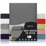 Dreamzie - Drap Housse 80x190/200-100% Jersey Coton Certifié Oeko Tex - Anthracite - Drap Housse 80x190/200 Coton