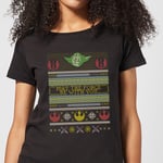 Star Wars May The force Be with You Pattern Women's Christmas T-Shirt - Black - M