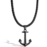 SERASAR Collier en Cuir d'Ancre pour Homme, Collier Ancre Noir Homme, Collier Pendentif Ancre en Acier Inoxydable pour Homme, Collier pour Homme 50cm, Cadeau d'Anniversaire pour Petit Ami, Mari