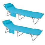 Sobuy® Ogs35-B X2 Lot De 2 Chaises Longues Bains De Soleil Transats De Jardin Pliant Chaises De Camping Inclinables, Pliables Et Réglables - Bleu