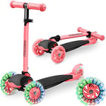 RicoKids Trottinette à Trois Roues pour Enfants - avec Roues Lumineuses - Pliable - Hauteur réglable sur 3 Niveaux - 27,5 x 56,5 x 16 cm - Noir/Rose