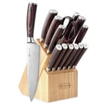 PAUDIN Knife Set with Block, 14 Pieces Knife Block Set, Sharp High Carbon Stainless Steel Knife Block with Knives, Pakkawood Handle Kitchen Knife Sets with Block Full Tang Design with Gift Box