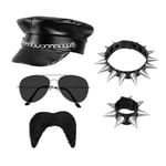 Boland 33208 - Set Rocker pour déguisements, accessoires pour carnaval, set de déguisement, casquette, chaîne, bracelet, barbe et lunettes de fête, fête de carnaval, JGA