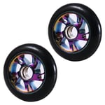 Bamyli 100mm Scooter Wheels,2Pcs Pro Stunt Scooter Replacement Wheels,Colorful PU Roller Wheels with ABEC-9 Bearings,Fit For Razor Apollo Cox Swain Freestyle Scooters