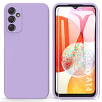 ARRYNN Coque pour Samsung Galaxy A14 4G / 5G + Film Protection écran en Verre trempé,Housse Ultra Premium TPU Silicone Liquide Flexible pour Samsung Galaxy A14 4G / 5G - Violet