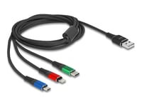 Delock - Strömkabel - Usb (Endast Ström) (Hane) Till Usb-C (Enbart Ström), 4-Stifts Micro-Usb Type B (Endast Ström), Apple Lightning (Endast Ström) (Hane) - 5 V - 3 A - 2 M - Svart, Blå, Grön, Röd