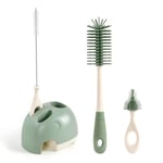 Vicloon Ensemble de Brosse pour Bébé, 4 en 1 Brosse de Nettoyage rotative pour Bébé, Brosse de Nettoyage de biberon en Silicone, Brosse de Nettoyage pour Bébé avec Support de Rangement（Vert Clair）