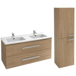 Meuble double vasque 120 cm JACOB DELAFON Ola up + colonne de salle de bain chêne