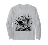 Skeleton Reading Book Floral Wisdom Funny Book Lover Long Sleeve T-Shirt