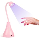 Mini UV-lampa för gellack, snabbhärdning, 18W Laddningsbar LED-nagellampa med 60 sekunders timer, snabbhärdande svanhalslampa, Rosa